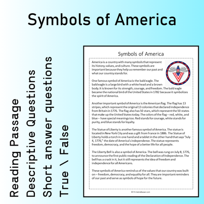 Symbols of America | Reading Comprehension Passage Printable Worksheet