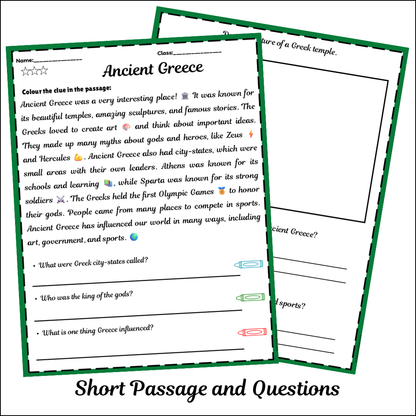 Ancient Greece | Short Reading Comprehension Creative Worksheet