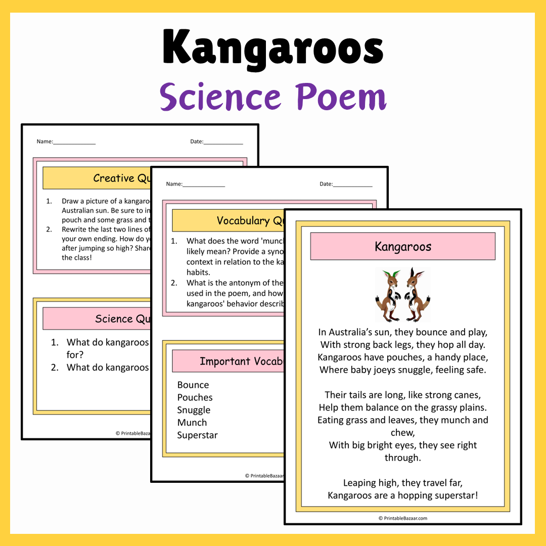 Kangaroos | Science Poem Reading Comprehension Activity