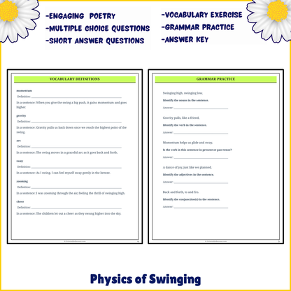 Physics of Swinging | Poem Grammar Worksheet Printable Activity