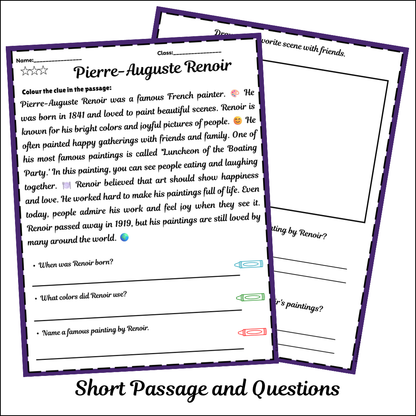 Pierre-Auguste Renoir | Short Reading Comprehension Creative Worksheet