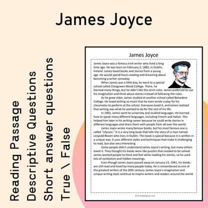 James Joyce | Reading Comprehension Passage Printable Activity