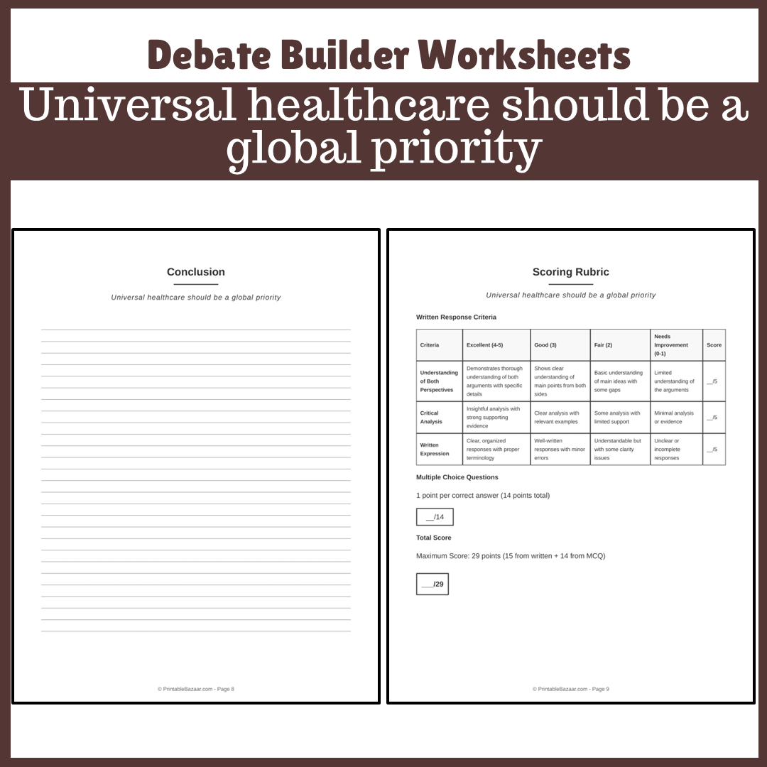 Universal healthcare should be a global priority | Favour and Against Worksheet Printable Activity