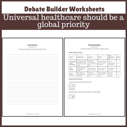 Universal healthcare should be a global priority | Favour and Against Worksheet Printable Activity