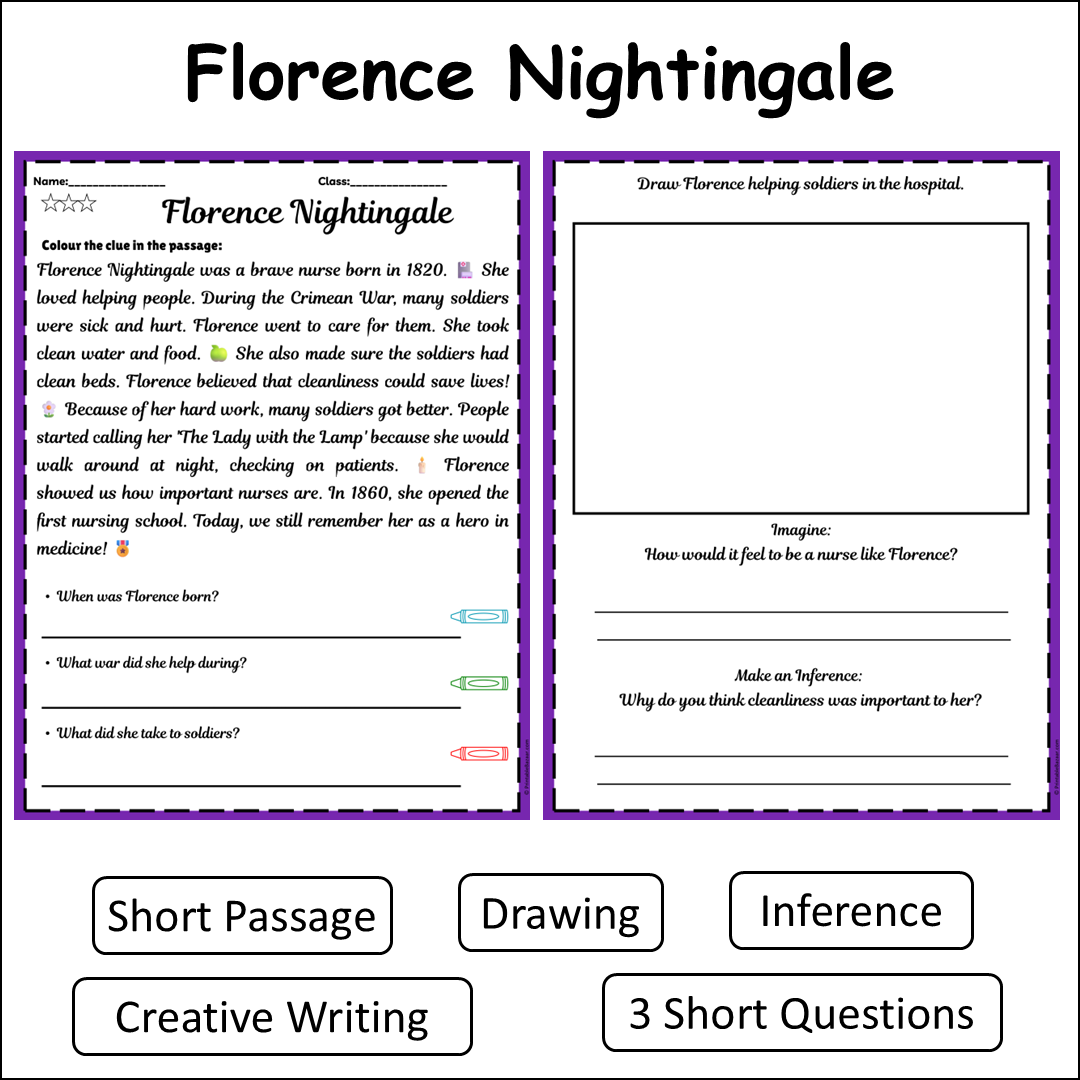 Florence Nightingale | Short Reading Comprehension Creative Worksheet