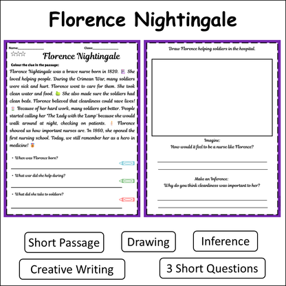 Florence Nightingale | Short Reading Comprehension Creative Worksheet