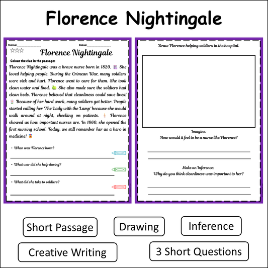 Florence Nightingale | Short Reading Comprehension Creative Worksheet