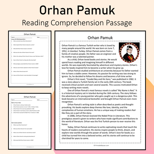 Orhan Pamuk | Reading Comprehension Passage Printable Activity