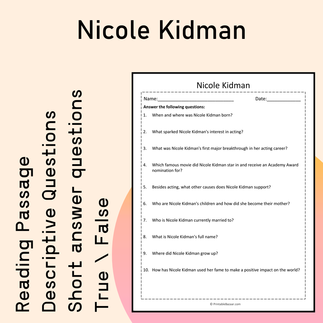 Nicole Kidman | Reading Comprehension Passage Printable Activity