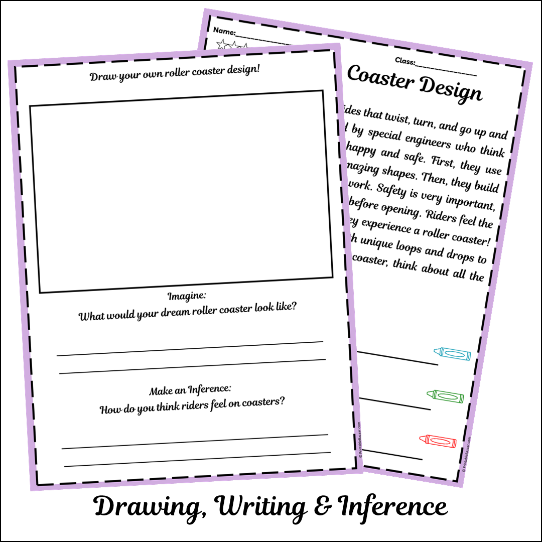 Roller Coaster Design | Short Reading Comprehension Creative Worksheet