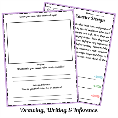 Roller Coaster Design | Short Reading Comprehension Creative Worksheet