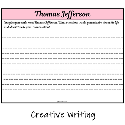 Thomas Jefferson | Main Idea and Supporting Details Reading Passage and Questions