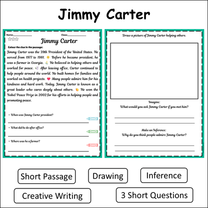 Jimmy Carter | Short Reading Comprehension Creative Worksheet