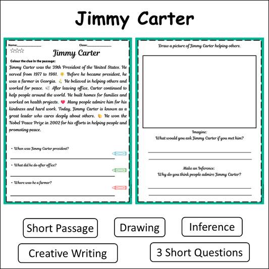 Jimmy Carter | Short Reading Comprehension Creative Worksheet