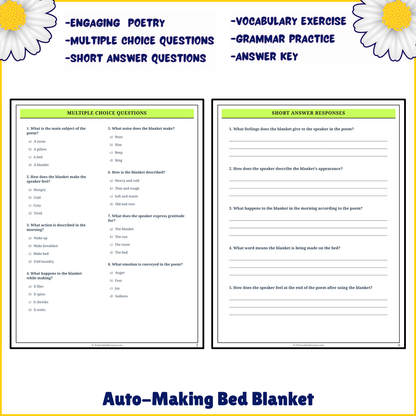 Auto-Making Bed Blanket | Poem Grammar Worksheet Printable Activity