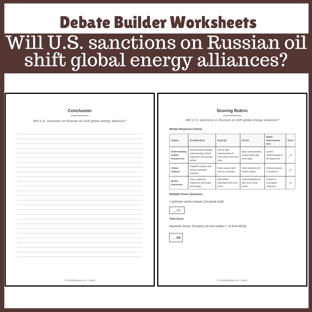 Will U.S. sanctions on Russian oil shift global energy alliances? | Favour and Against Worksheet Printable Activity