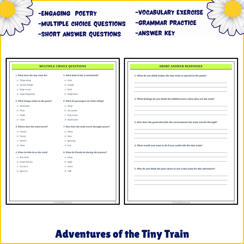 Adventures of the Tiny Train | Poem Grammar Worksheet Printable Activity