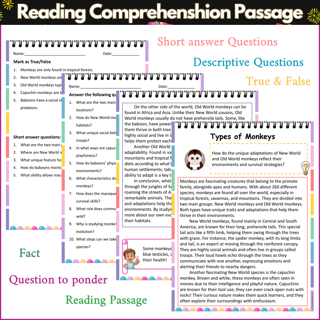 Types of Monkeys | Reading Comprehension Passage and Questions