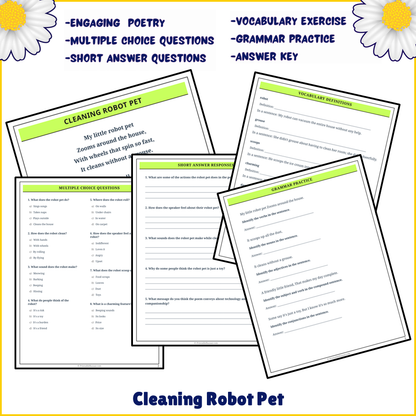 Cleaning Robot Pet | Poem Grammar Worksheet Printable Activity