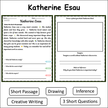 Katherine Esau | Short Reading Comprehension Creative Worksheet
