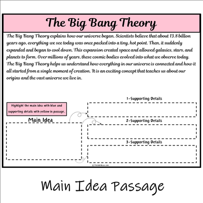 The Big Bang Theory | Main Idea and Supporting Details Reading Passage and Questions