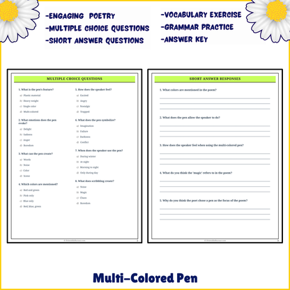 Multi-Colored Pen | Poem Grammar Worksheet Printable Activity