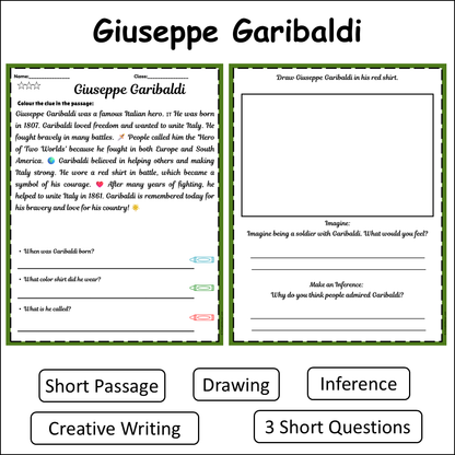 Giuseppe Garibaldi | Short Reading Comprehension Creative Worksheet