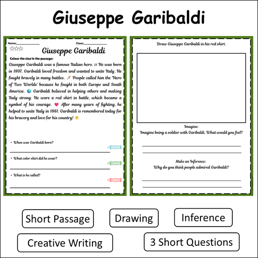 Giuseppe Garibaldi | Short Reading Comprehension Creative Worksheet