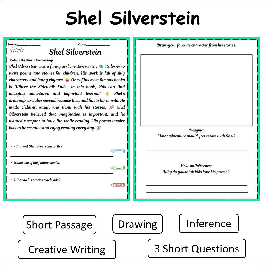 Shel Silverstein | Short Reading Comprehension Creative Worksheet