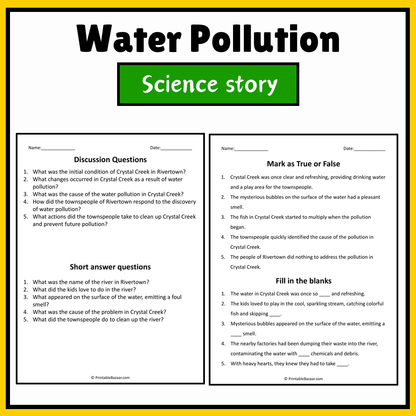 Water Pollution | Science Story Reading Comprehension Activity