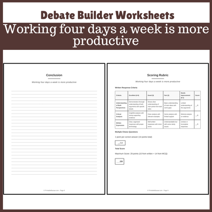 Working four days a week is more productive | Favour and Against Worksheet Printable Activity