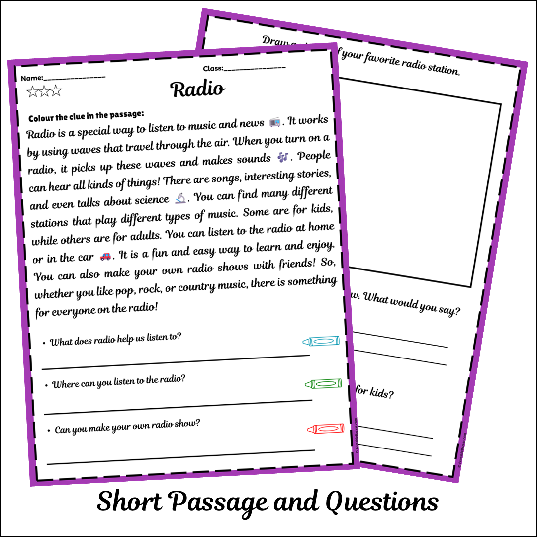 Radio | Short Reading Comprehension Creative Worksheet