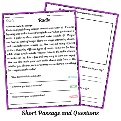 Radio | Short Reading Comprehension Creative Worksheet