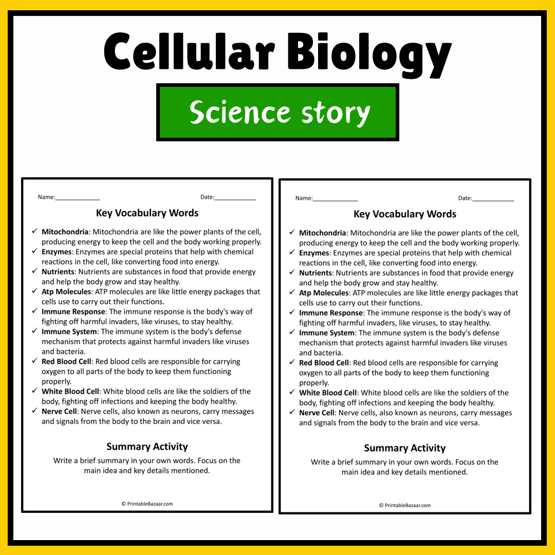 Cellular Biology | Science Story Reading Comprehension Activity