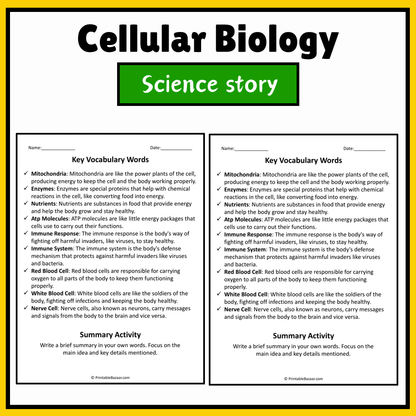 Cellular Biology | Science Story Reading Comprehension Activity