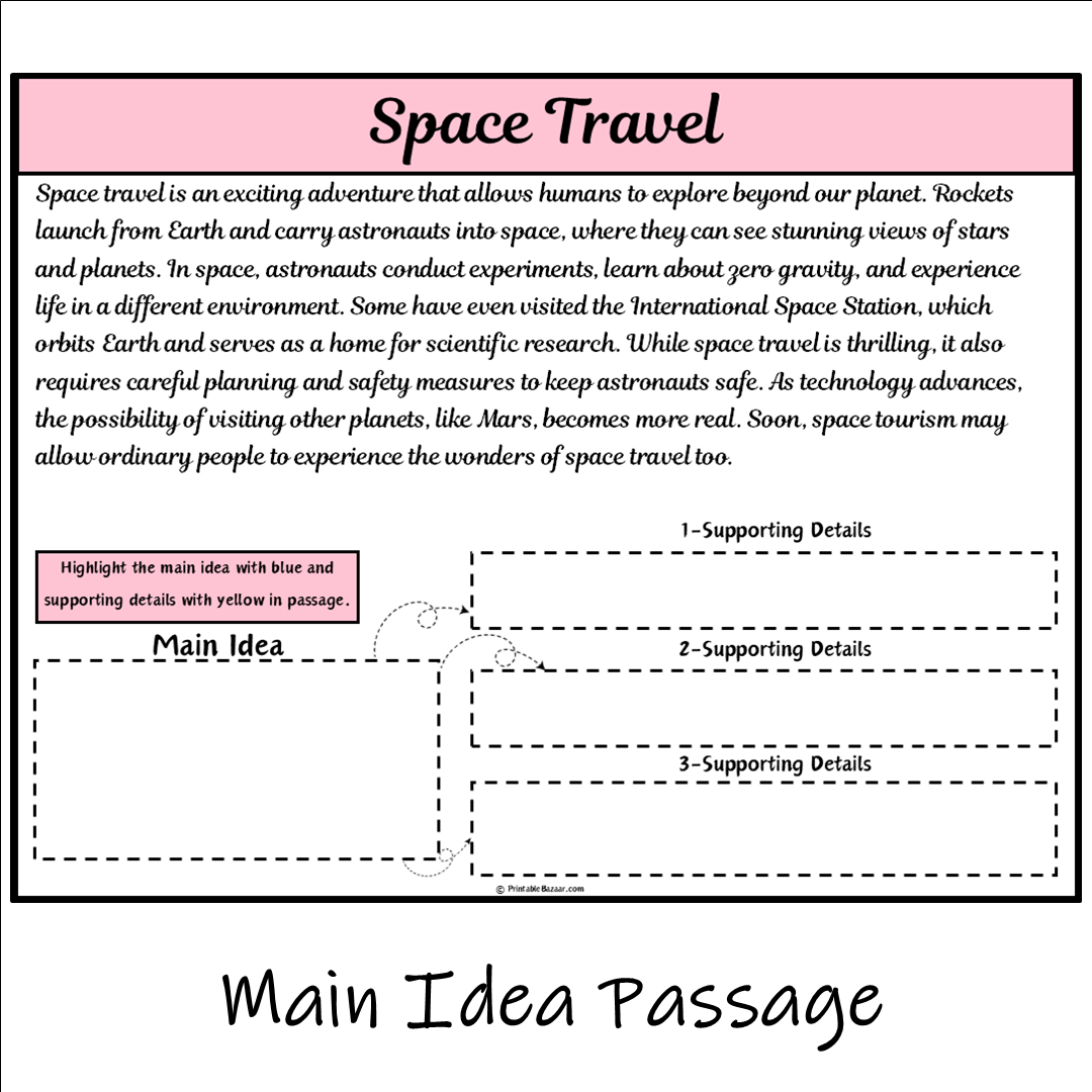 Space Travel | Main Idea and Supporting Details Reading Passage and Questions