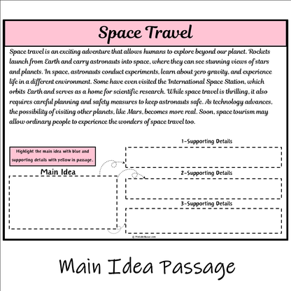 Space Travel | Main Idea and Supporting Details Reading Passage and Questions