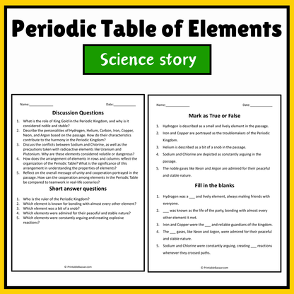 Periodic Table of Elements | Science Story Reading Comprehension Activity