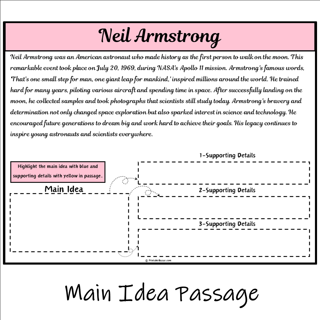 Neil Armstrong | Main Idea and Supporting Details Reading Passage and Questions