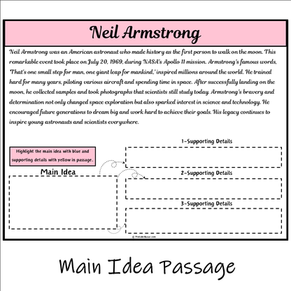 Neil Armstrong | Main Idea and Supporting Details Reading Passage and Questions