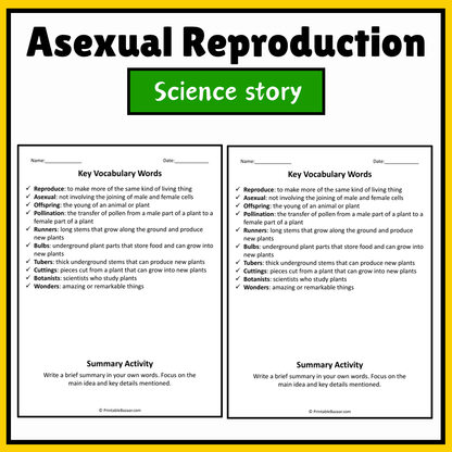 Asexual Reproduction | Science Story Reading Comprehension Activity
