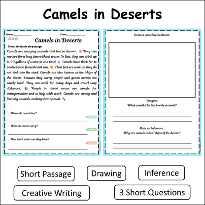 Camels in Deserts | Short Reading Comprehension Creative Worksheet