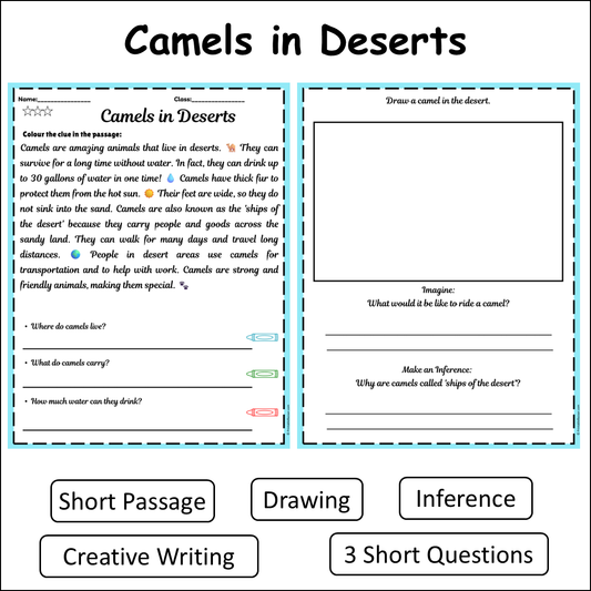 Camels in Deserts | Short Reading Comprehension Creative Worksheet