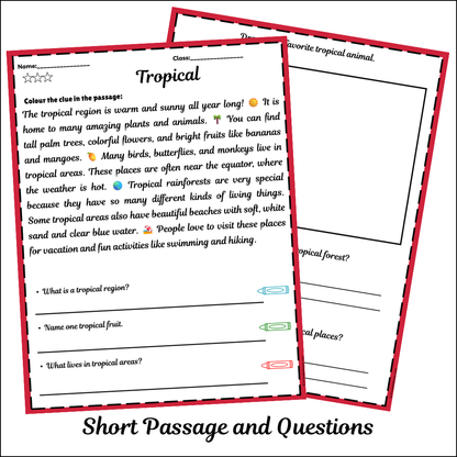 Tropical | Short Reading Comprehension Creative Worksheet