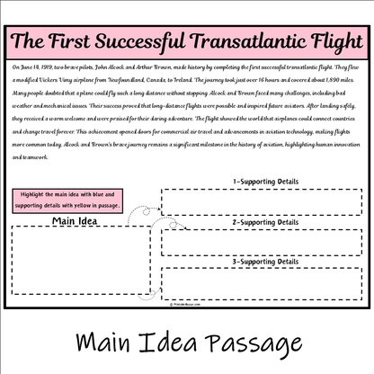 The First Successful Transatlantic Flight | Main Idea and Supporting Details Reading Passage and Questions