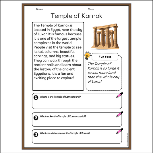 Temple of Karnak | Reading Passage Comprehension Questions Writing Facts Worksheet