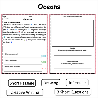 Oceans | Short Reading Comprehension Creative Worksheet