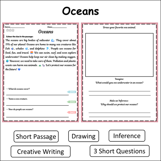 Oceans | Short Reading Comprehension Creative Worksheet