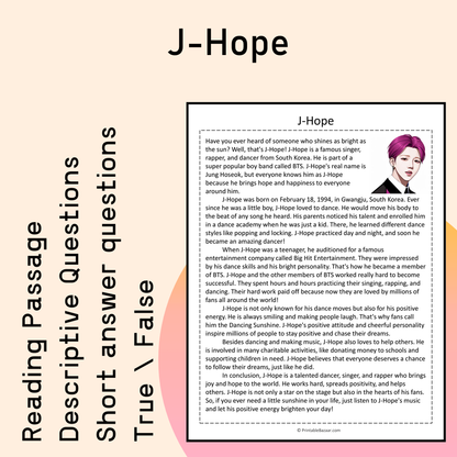 J-Hope | Reading Comprehension Passage Printable Activity