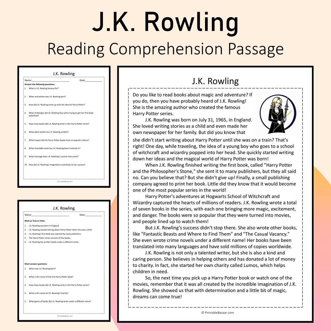 J.K. Rowling | Reading Comprehension Passage Printable Activity